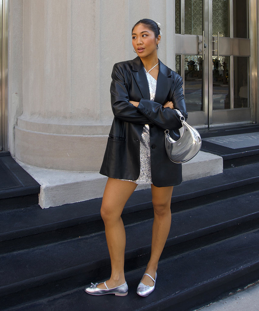 carin ballerinas aus silberfarbenem metallic-leder