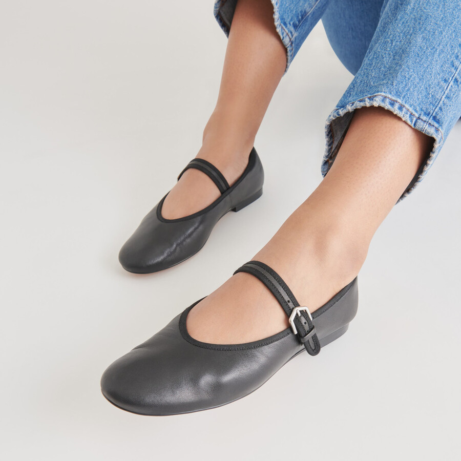 roslyn ballerinas aus schwarzem leder