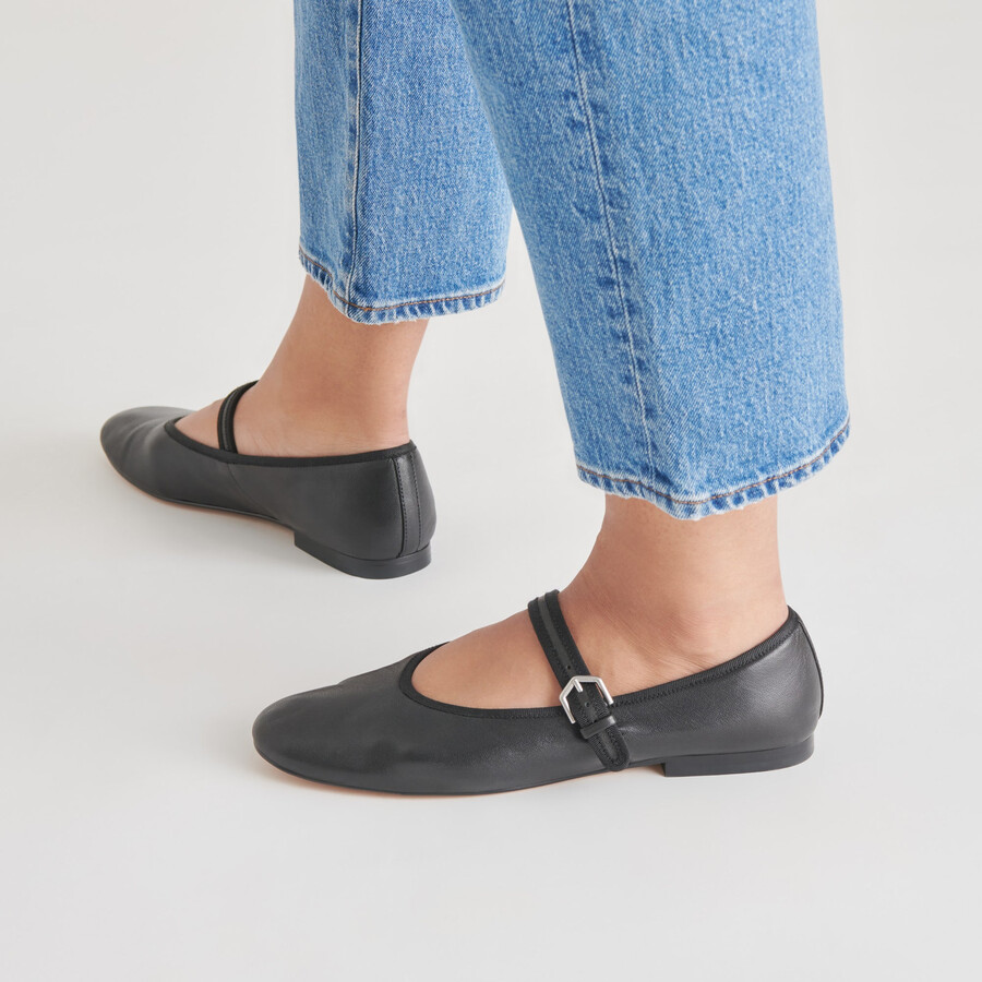 roslyn ballerinas aus schwarzem leder