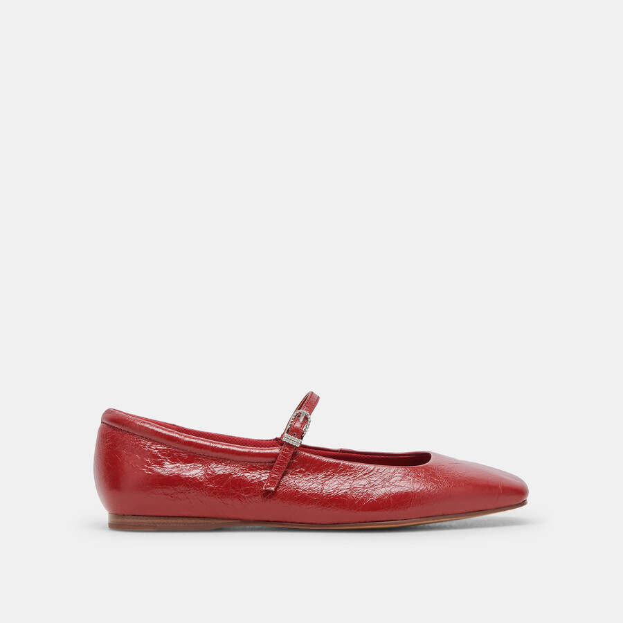 reyes weite ballerinas rote lacklederschuhe mit crinkle-finish