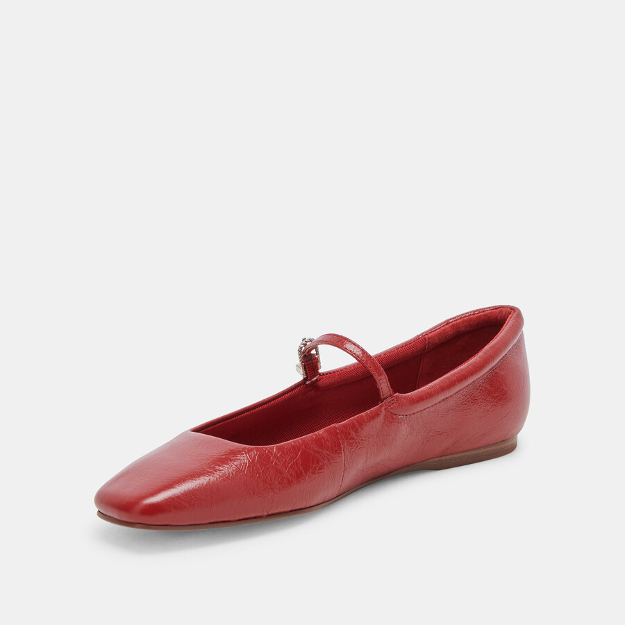reyes weite ballerinas rote lacklederschuhe mit crinkle-finish