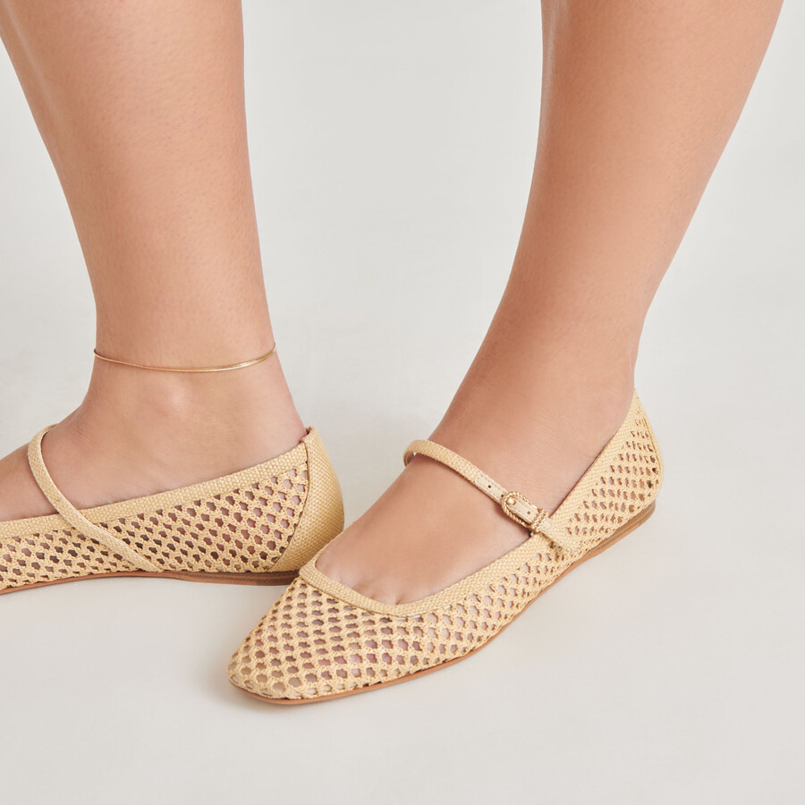 reyes ballerinas hellbraun naturfarben gewebtes raffia