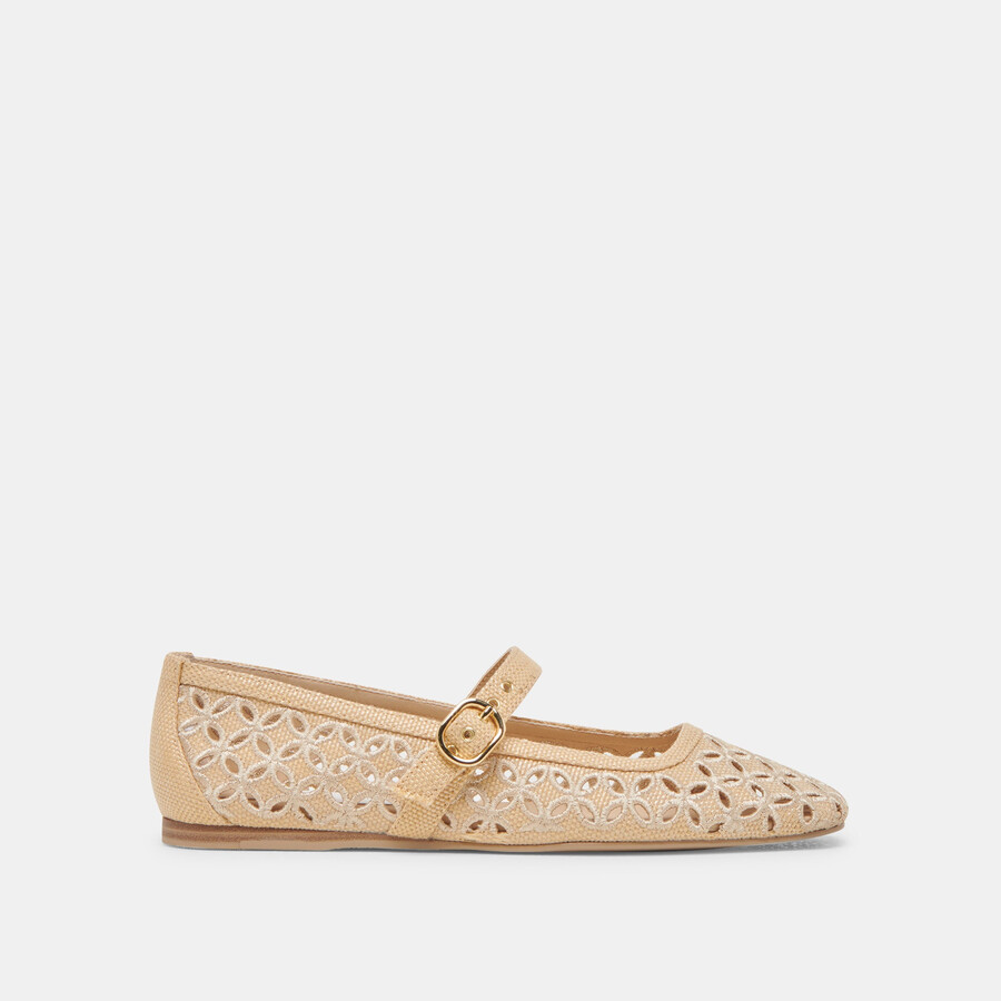 rodni ballerinas mit Ösenperforation hellnaturfarben gewebt aus raffia