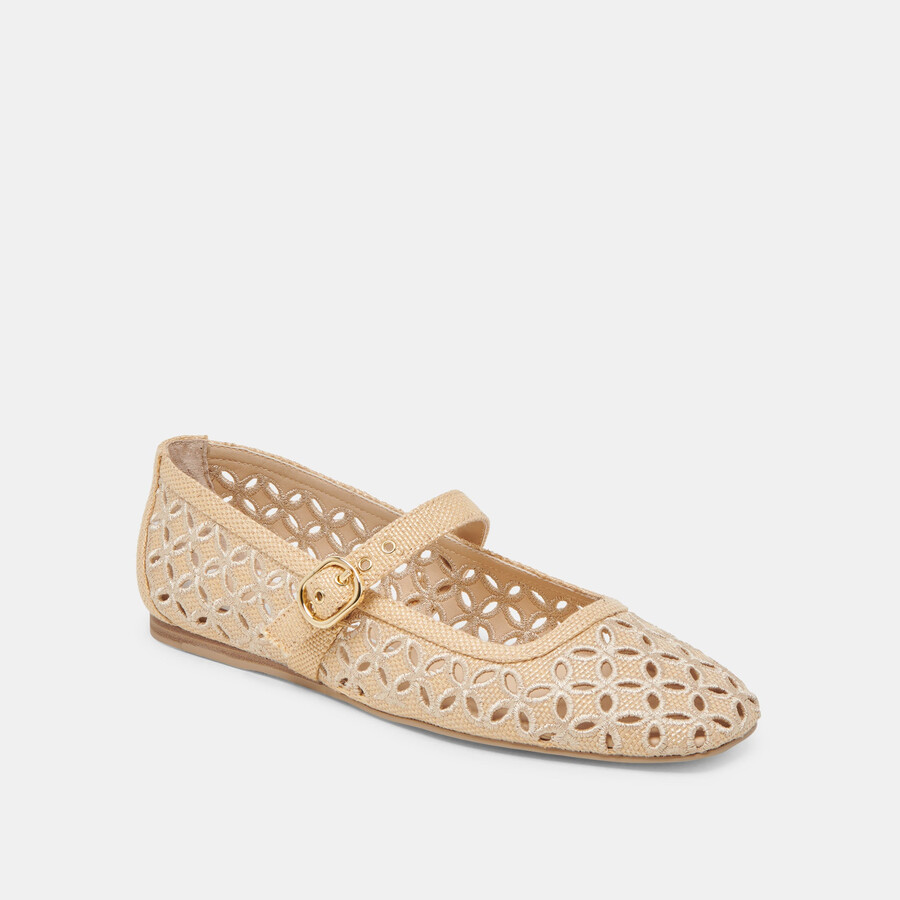 rodni ballerinas mit Ösenperforation hellnaturfarben gewebt aus raffia