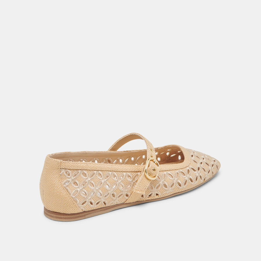 rodni ballerinas mit Ösenperforation hellnaturfarben gewebt aus raffia