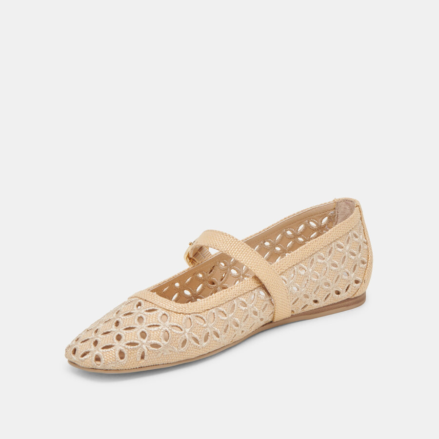 rodni ballerinas mit Ösenperforation hellnaturfarben gewebt aus raffia