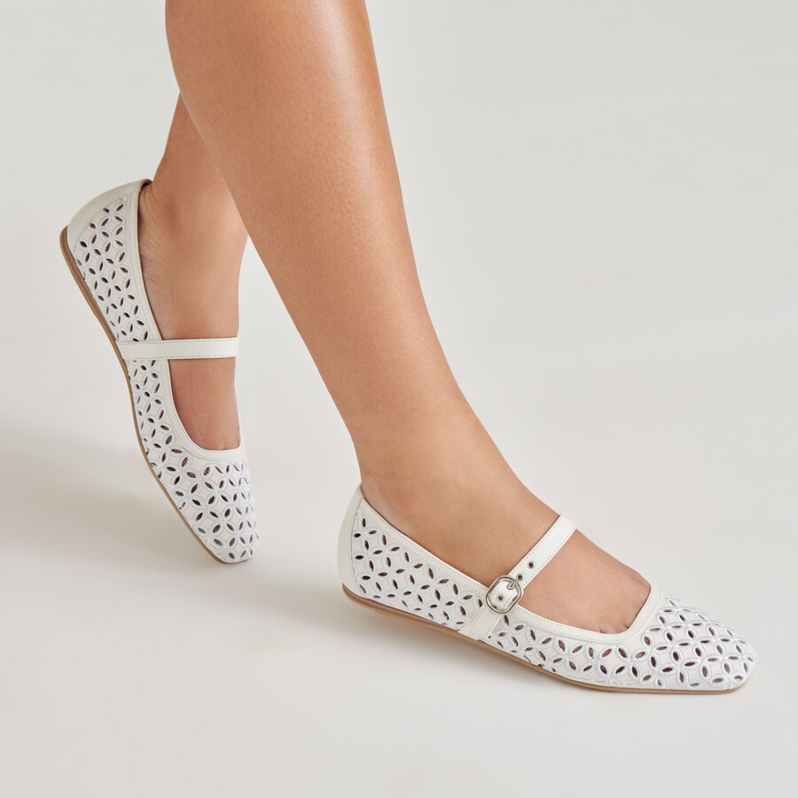 rodni ballerinas mit Ösenperforation echtes weiß leder