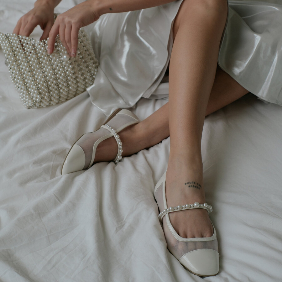 rollin pearl ballerinas weißes mesh