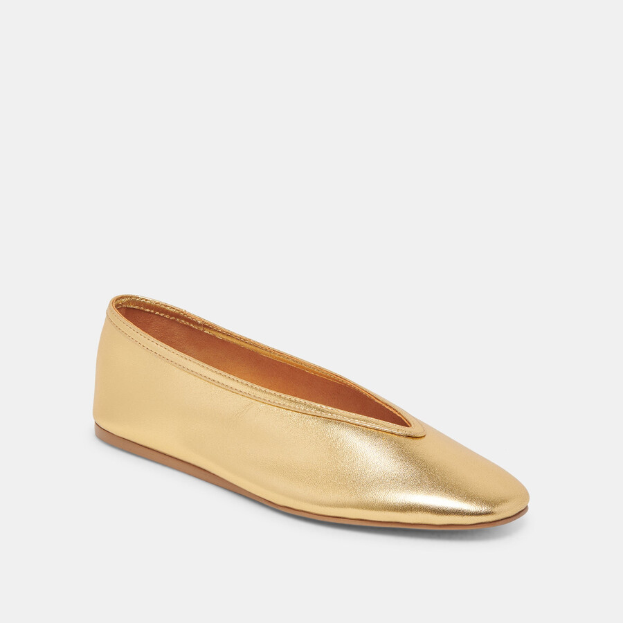 geflochtene ballerinas aus goldfarbenem metallic-leder