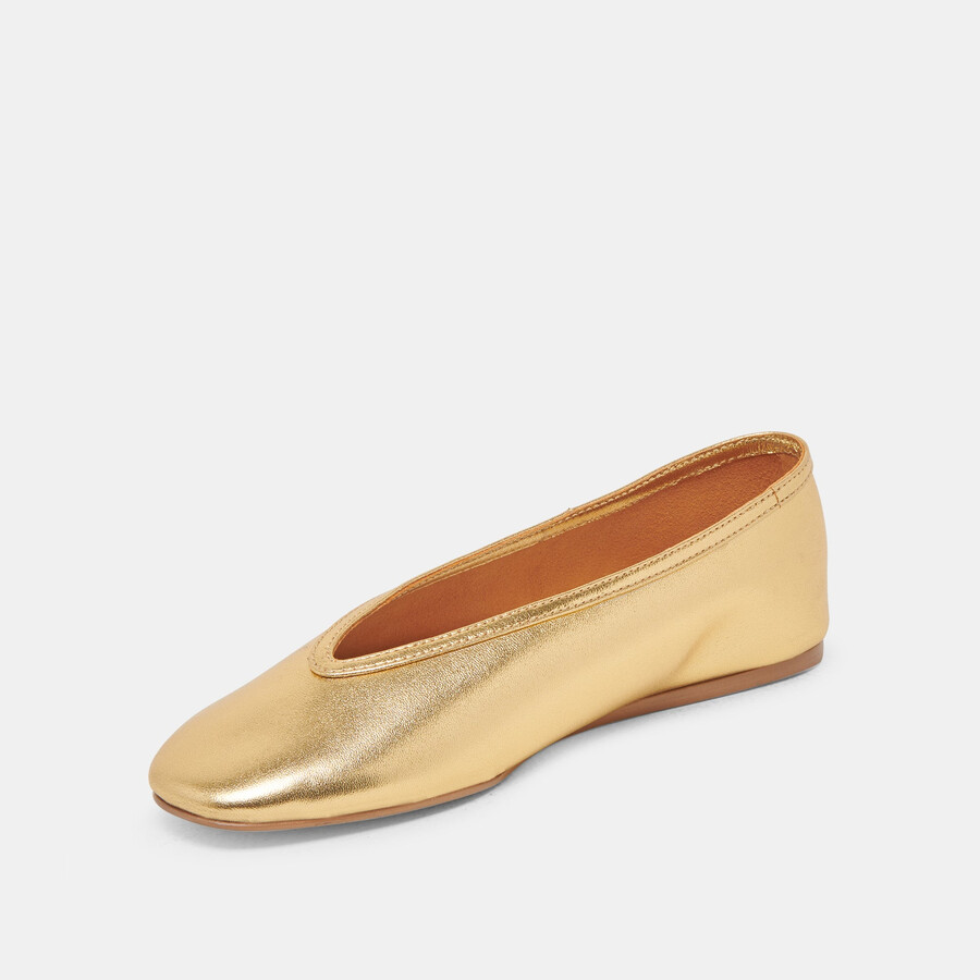 geflochtene ballerinas aus goldfarbenem metallic-leder
