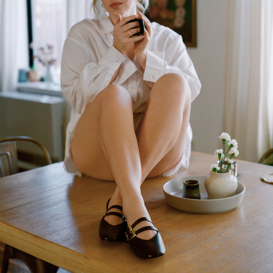 baylee ballerinas aus schwarzem leder