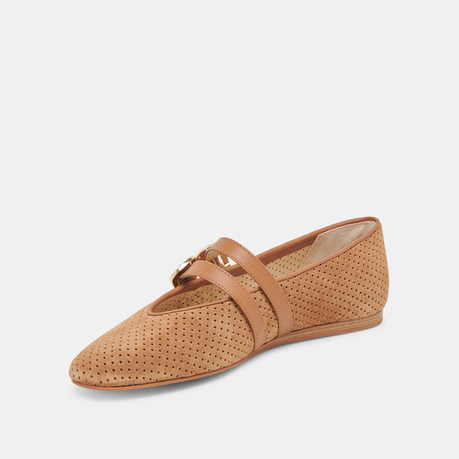 baylee wide ballerinas aus perforiertem wildleder in pekannuss