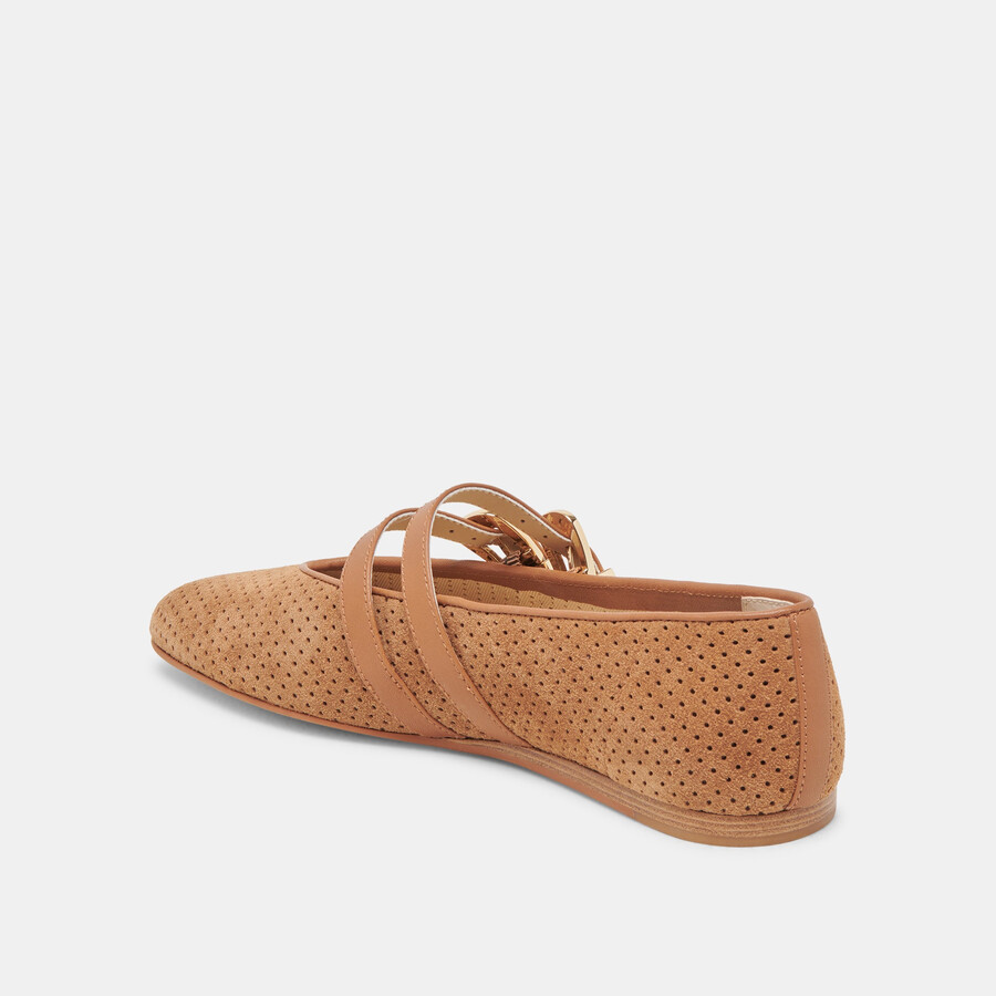 baylee wide ballerinas aus perforiertem wildleder in pekannuss