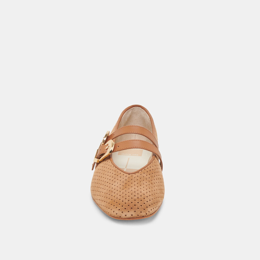 baylee wide ballerinas aus perforiertem wildleder in pekannuss