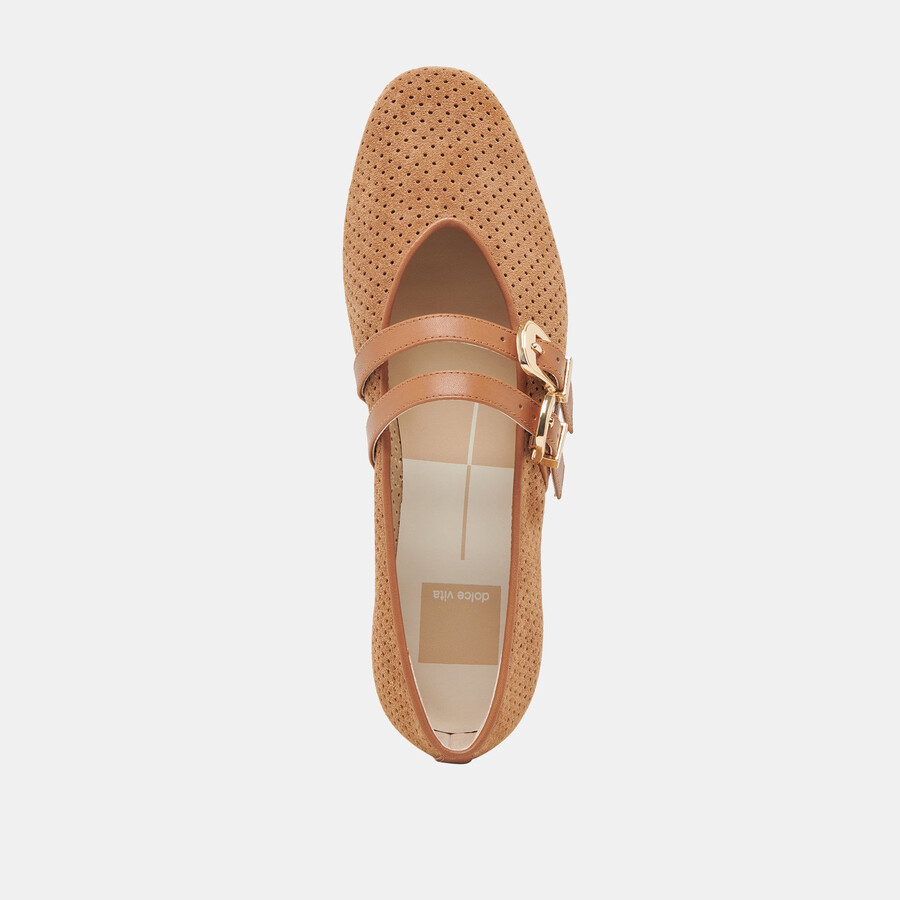 baylee wide ballerinas aus perforiertem wildleder in pekannuss