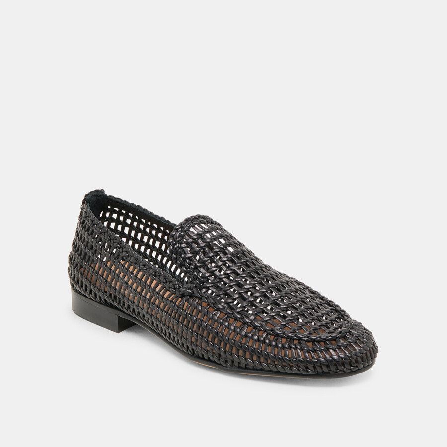 armond ballerinas aus schwarzem gewebtem leder