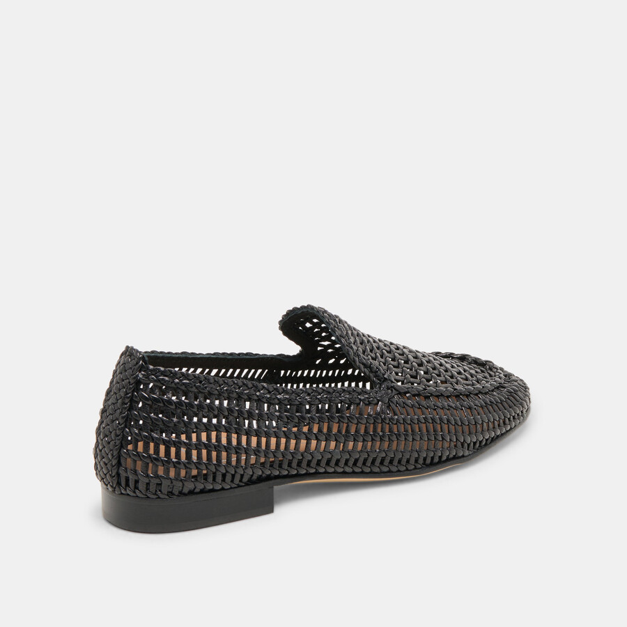 armond ballerinas aus schwarzem gewebtem leder