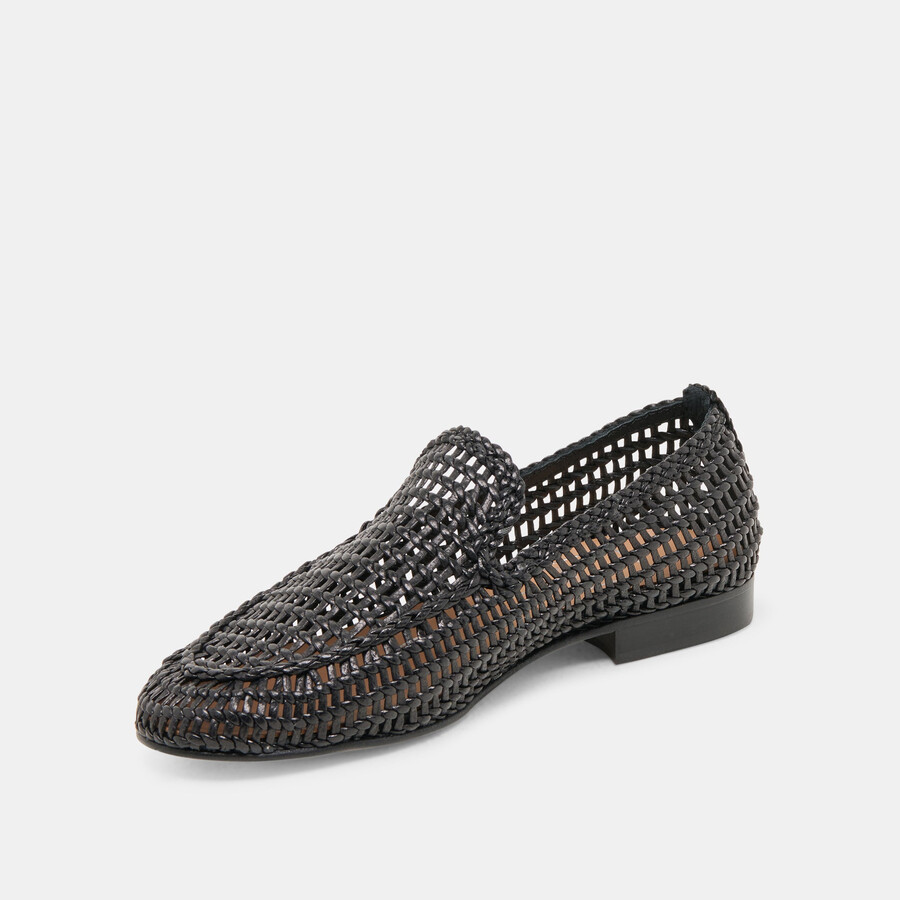 armond ballerinas aus schwarzem gewebtem leder