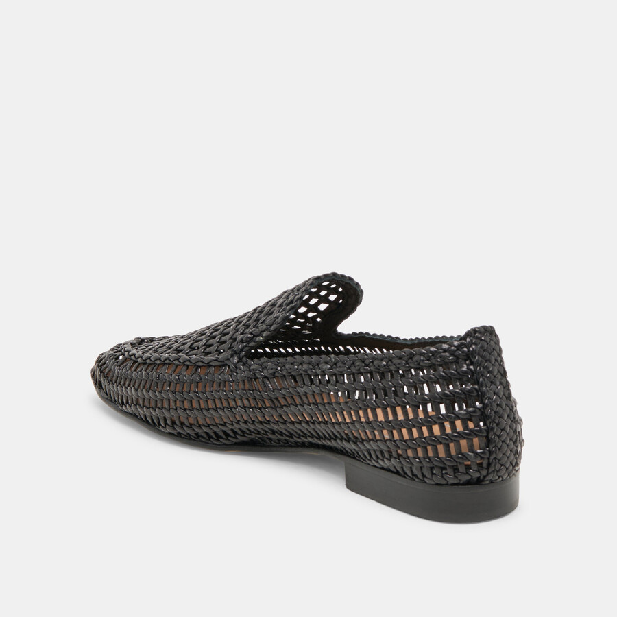 armond ballerinas aus schwarzem gewebtem leder