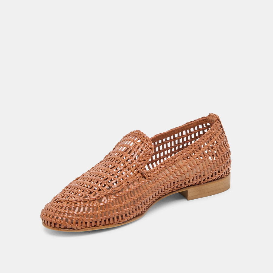 armond ballerinas aus cognacfarbenem gewebtem leder