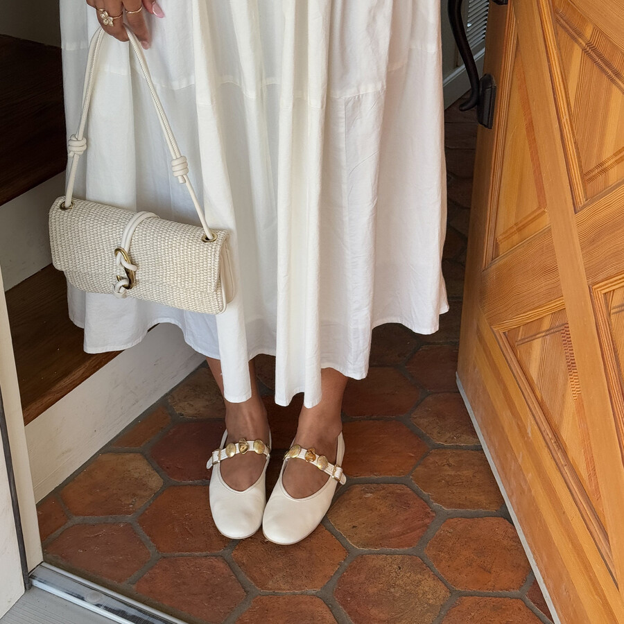 relan ballerinas aus cremefarbenem leder