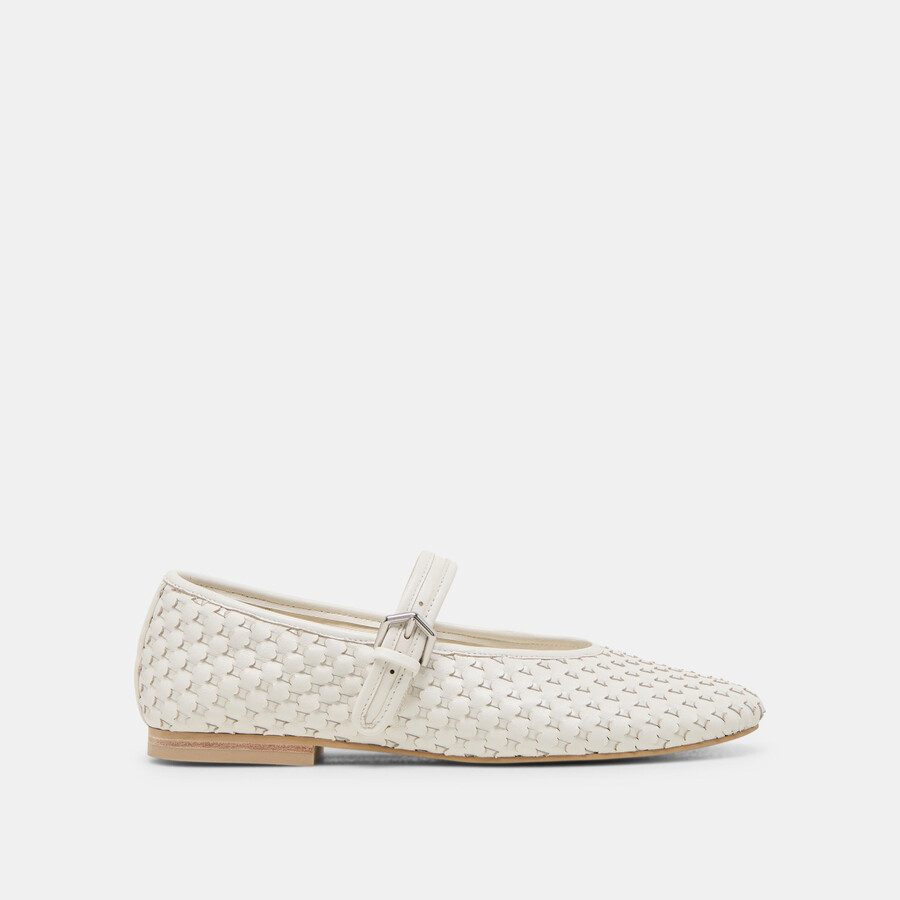 roslyn ballerinas aus gewebtem leder reinweiß