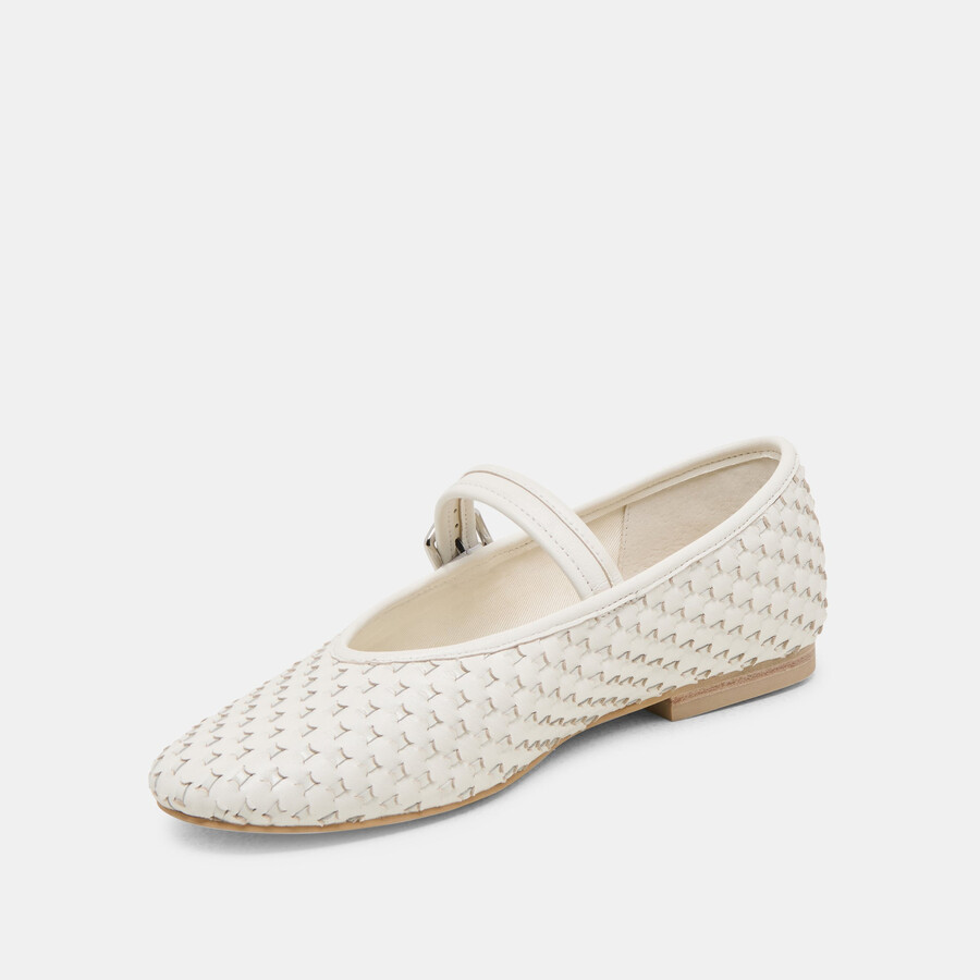 roslyn ballerinas aus gewebtem leder reinweiß