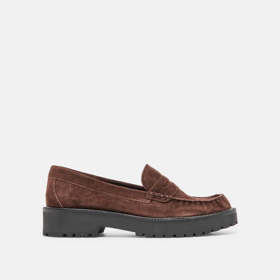 merek loafer dunkelbraunes wildleder