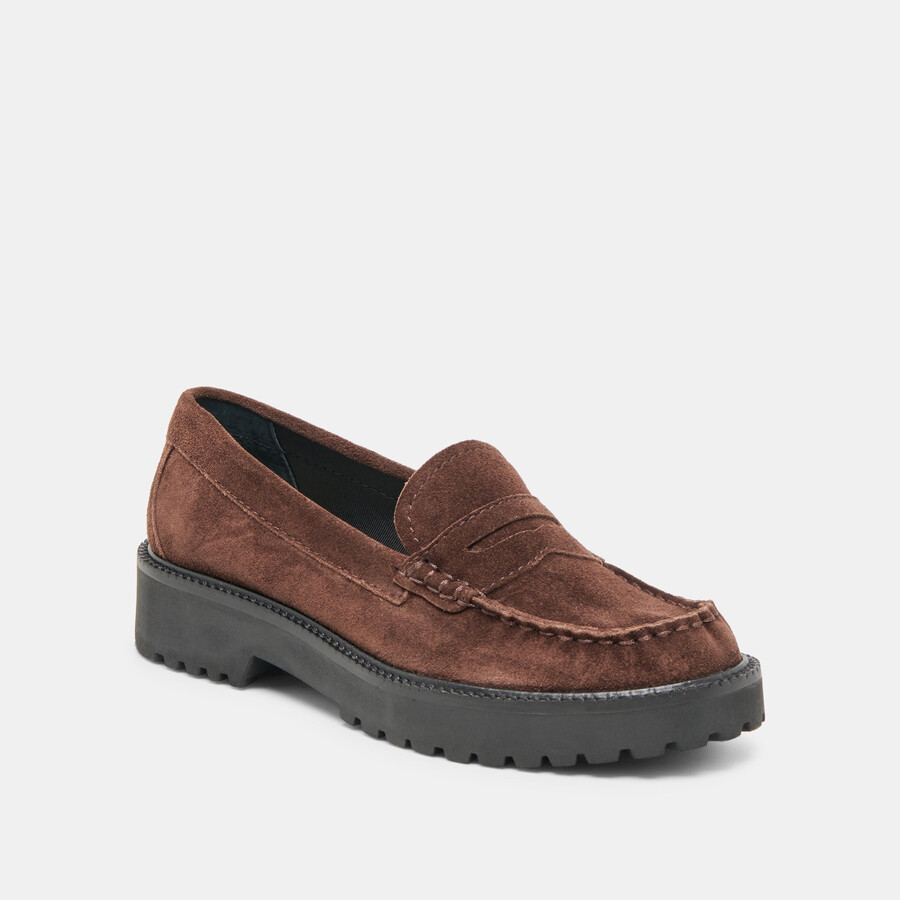 merek loafer dunkelbraunes wildleder