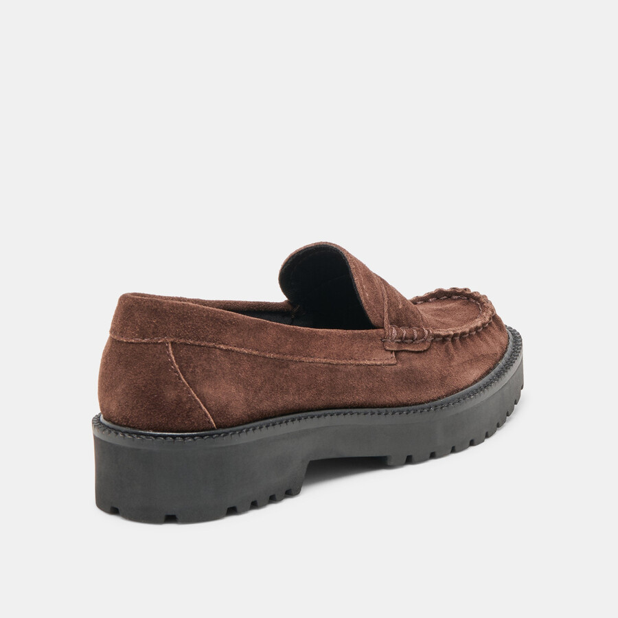 merek loafer dunkelbraunes wildleder