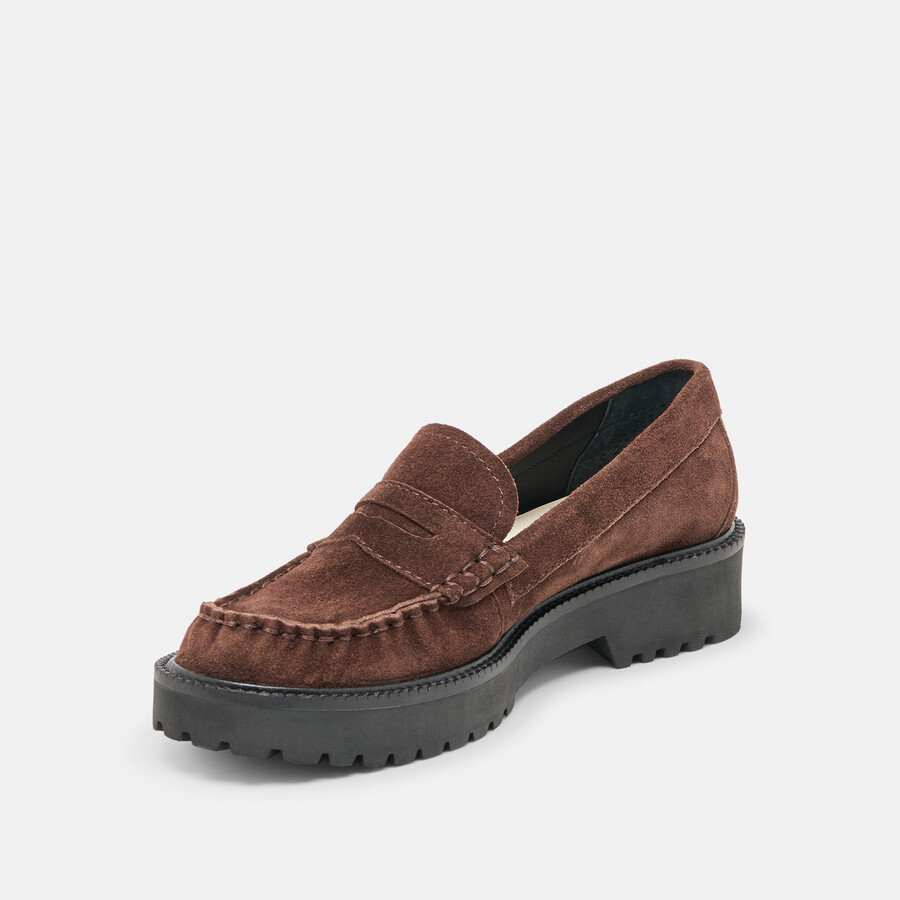 merek loafer dunkelbraunes wildleder