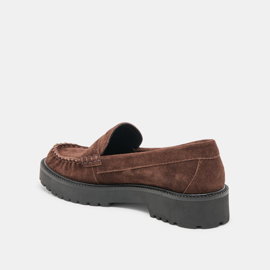 merek loafer dunkelbraunes wildleder