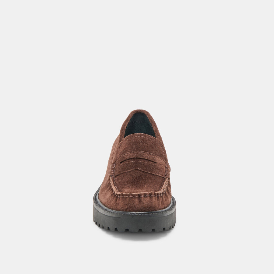 merek loafer dunkelbraunes wildleder