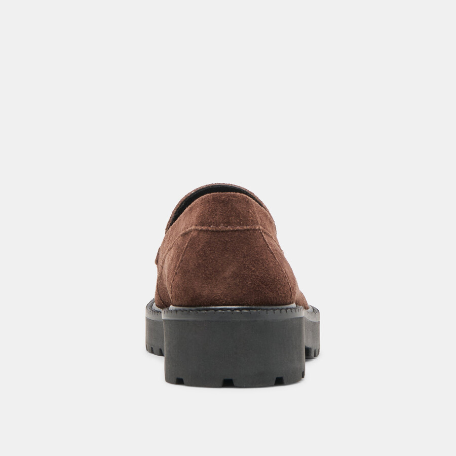 merek loafer dunkelbraunes wildleder