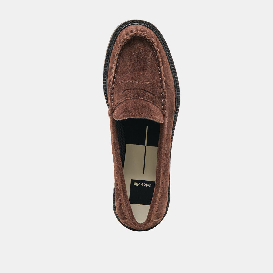 merek loafer dunkelbraunes wildleder