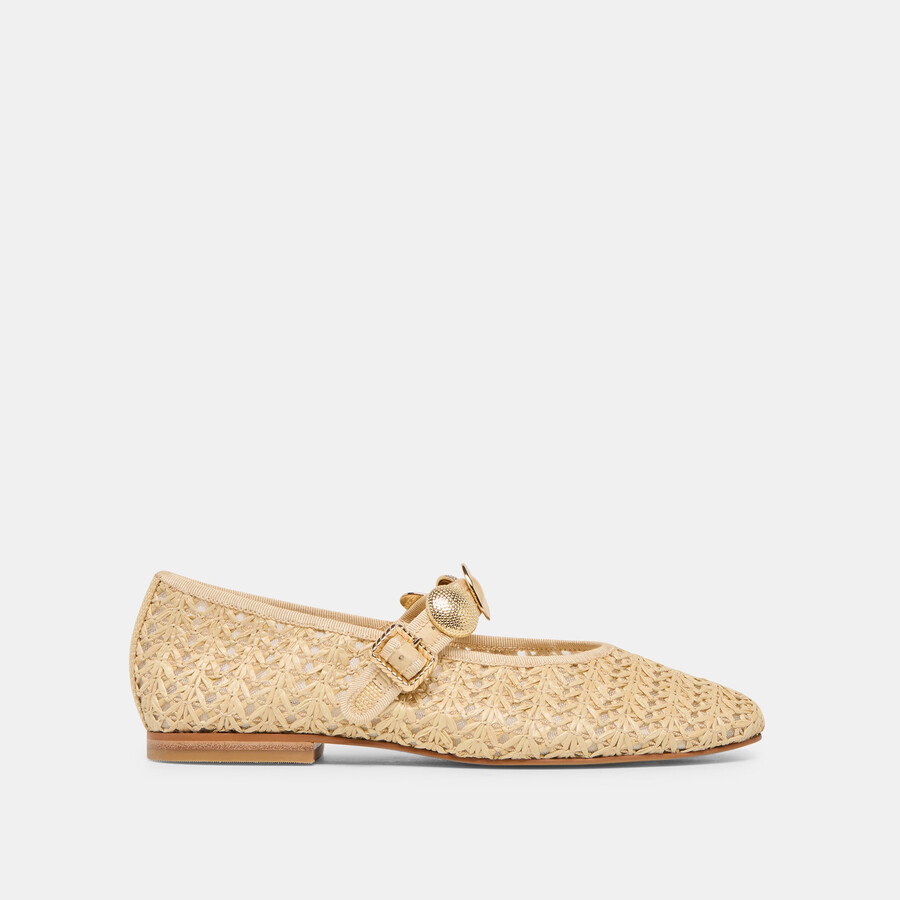 relan ballerinas aus natürlichem kreuzgemustertem raffia