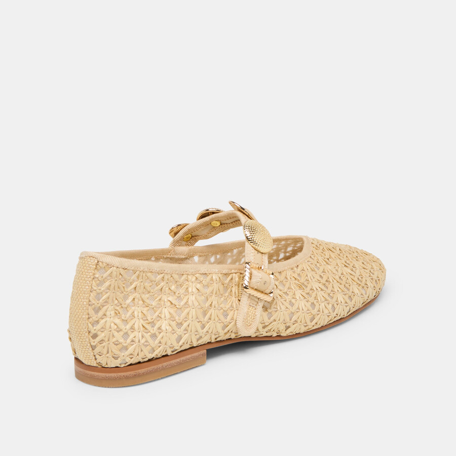 relan ballerinas aus natürlichem kreuzgemustertem raffia