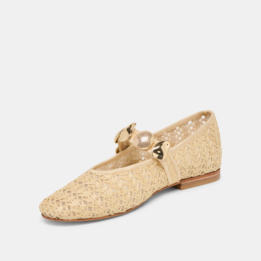 relan ballerinas aus natürlichem kreuzgemustertem raffia
