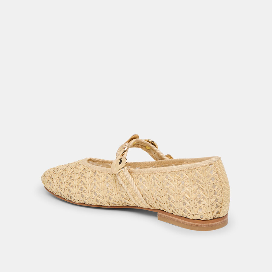 relan ballerinas aus natürlichem kreuzgemustertem raffia