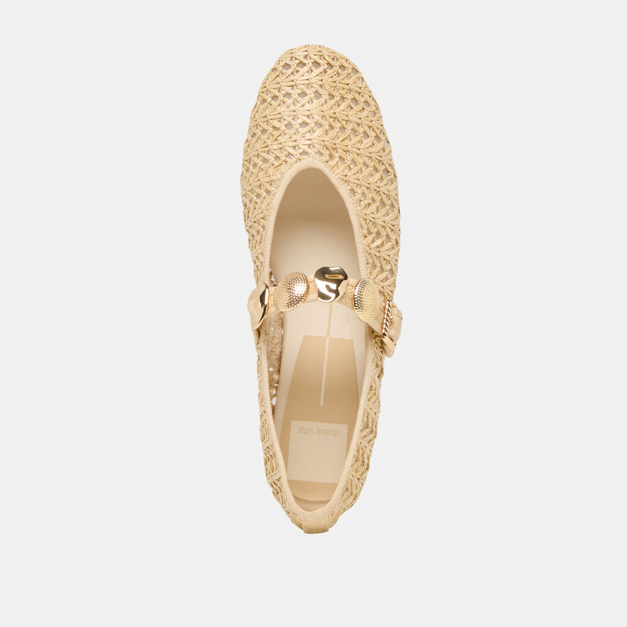 relan ballerinas aus natürlichem kreuzgemustertem raffia