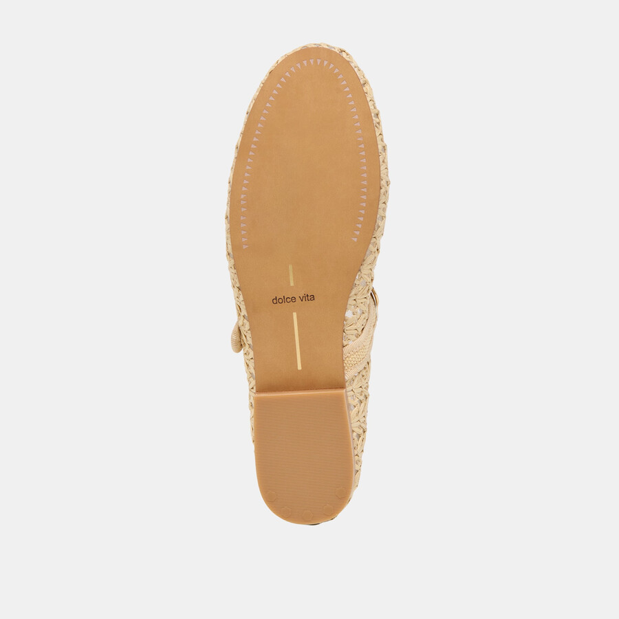 relan ballerinas aus natürlichem kreuzgemustertem raffia