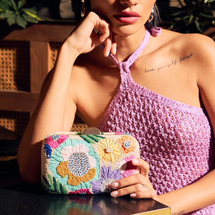 daisy clutch pastellfarben mehrfarbig perlen