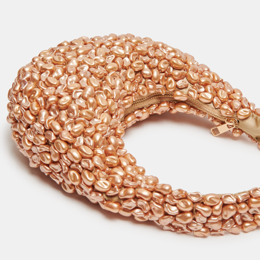 pearla schultertasche goldfarbene kunstperlen