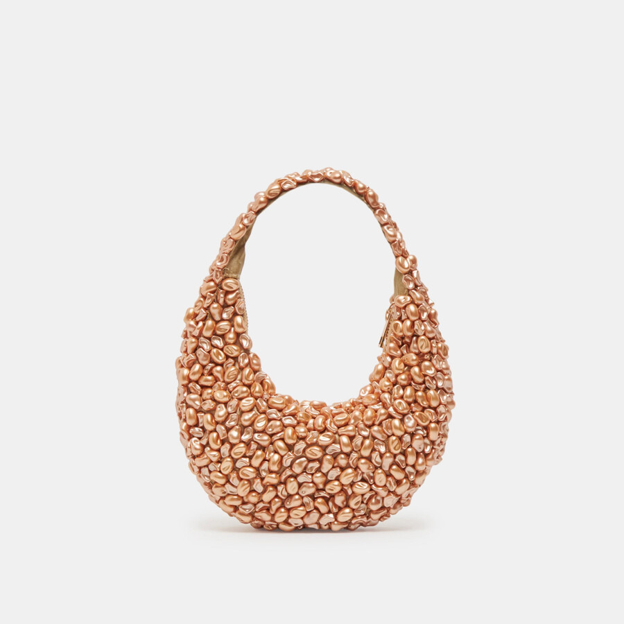 pearla schultertasche goldfarbene kunstperlen