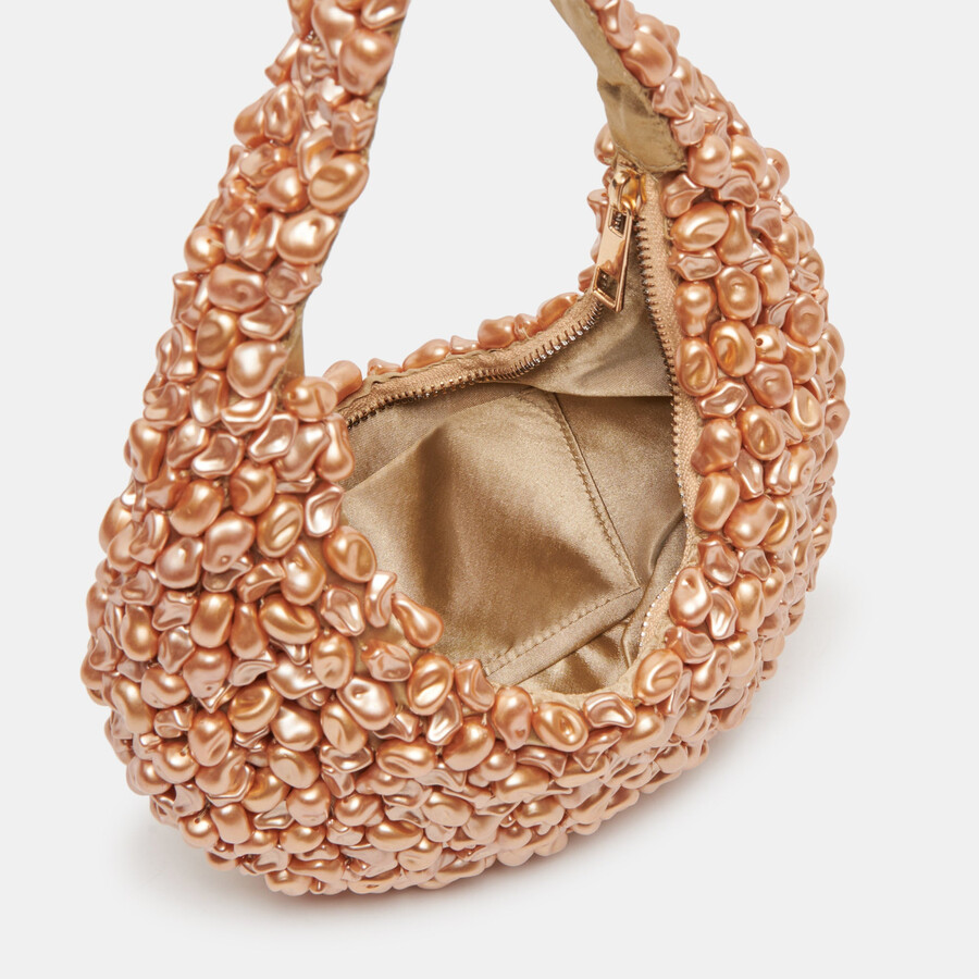 pearla schultertasche goldfarbene kunstperlen