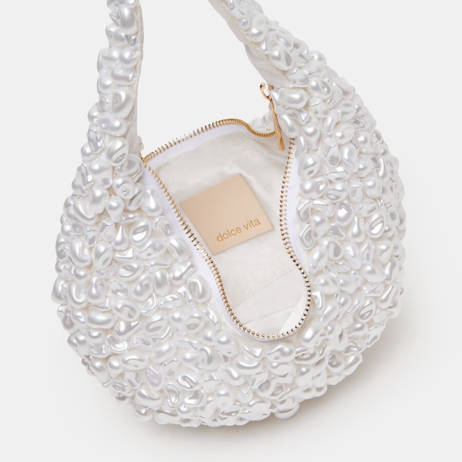 pearla schultertasche weiß kunstperle