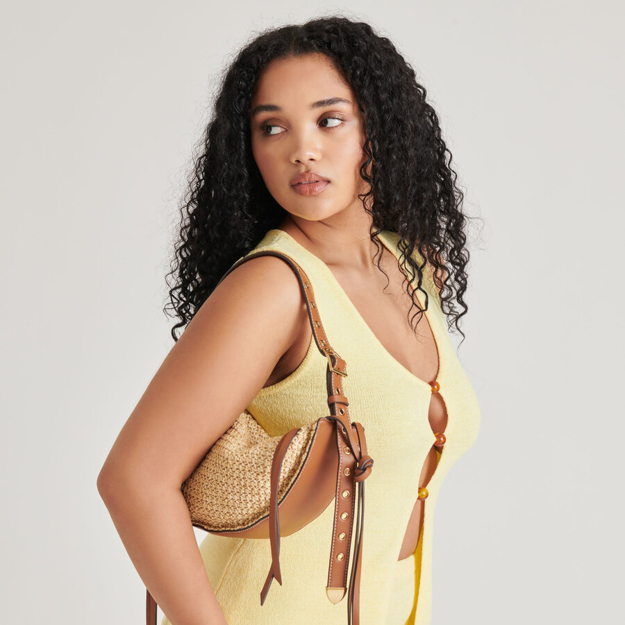 monaco schultertasche aus natürlichem raffia
