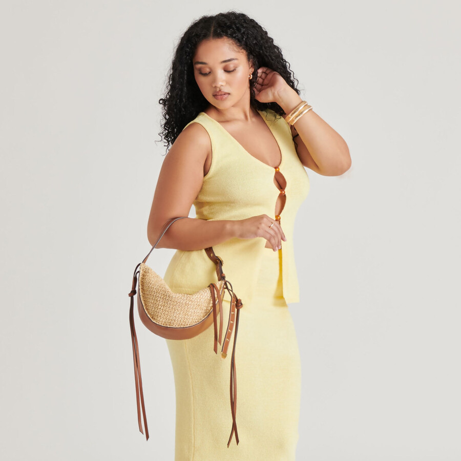 monaco schultertasche aus natürlichem raffia