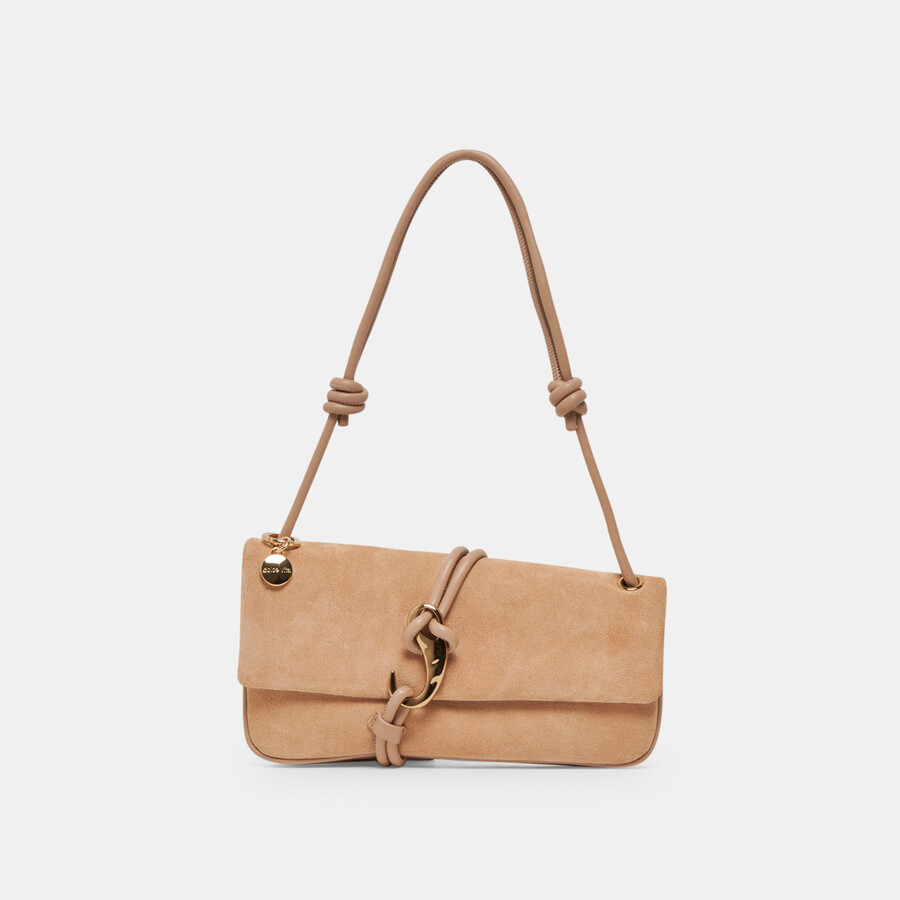 alice schultertasche aus beigefarbenem wildleder