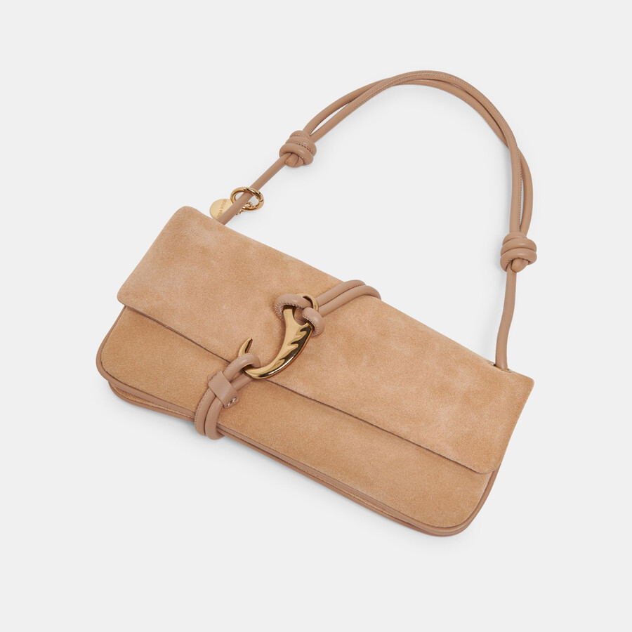 alice schultertasche aus beigefarbenem wildleder